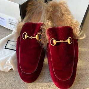 Gucci Velvet Fur Lined Mules
